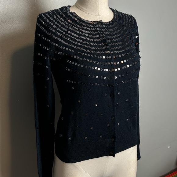 Banana Republic Navy Merino Wool Sequin Cardigan size M- like new - Picture 10 of 12